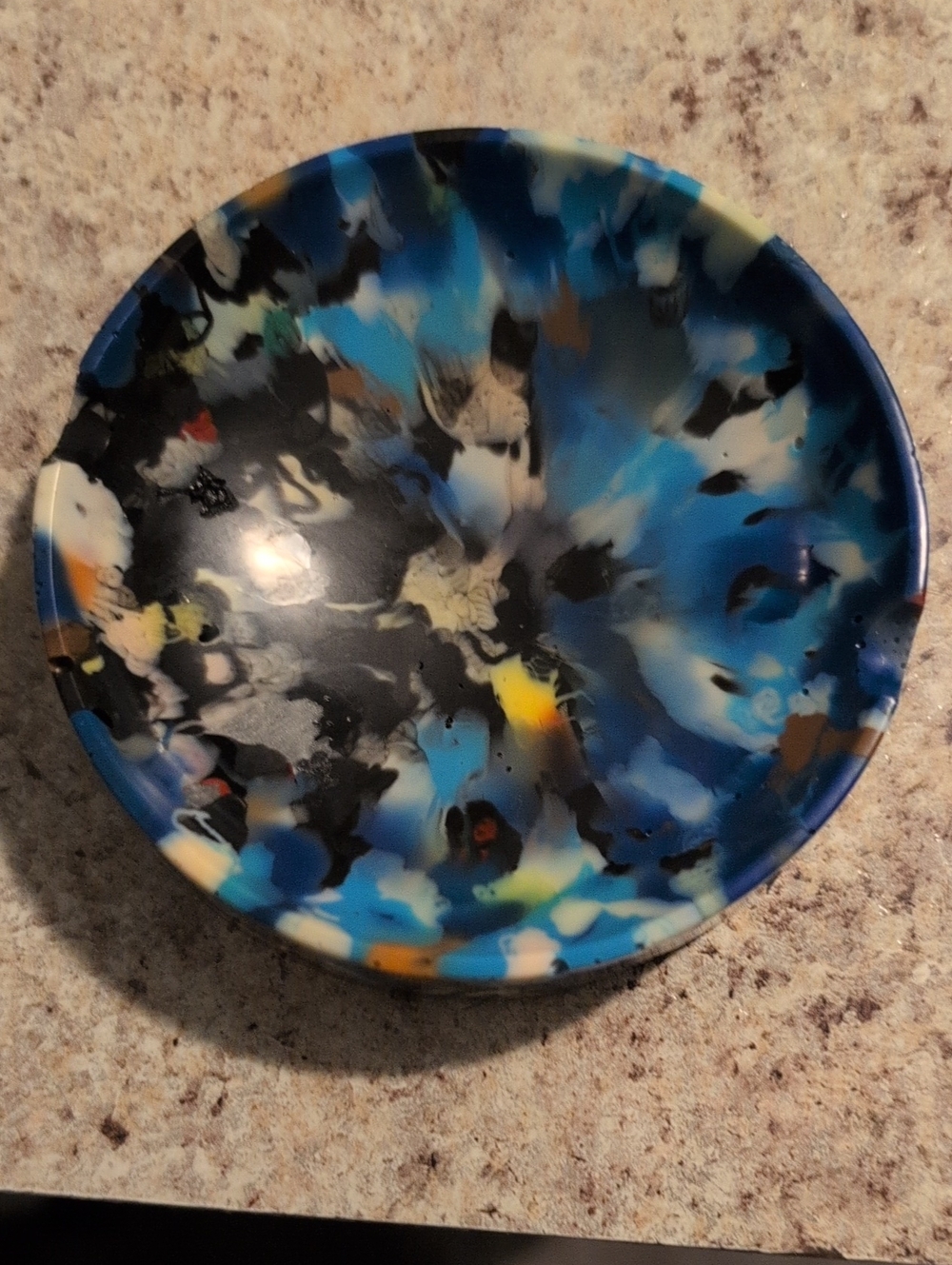 Handmade Melted Bead Trinket Dish Blue Black Resin Jewelry Tray Ring Bowl